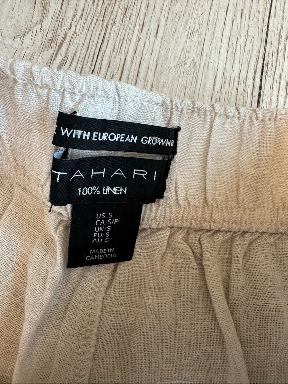 Tahari Wide Leg Elastic Waist Pull on Beige Linen Pants with Pockets S - Picture 5 of 10